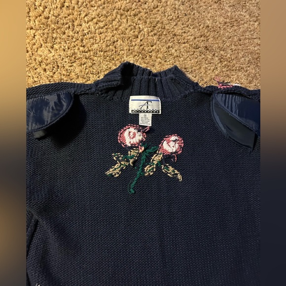 Mock Turtleneck Blue Long Sweater Floral on Blue - Picture 7 of 8